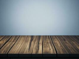 Wooden table and blur tropical white background, product display montage. High quality photo 8k FHD AI generated