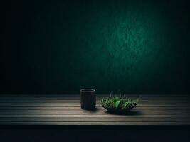 Wooden table and blur tropical green Color background, product display montage. High quality photo 8k FHD AI generated