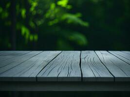 Wooden table and blur tropical green Color background, product display montage. High quality photo 8k FHD AI generated