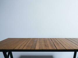 Wooden table and blur tropical white background, product display montage. High quality photo 8k FHD AI generated