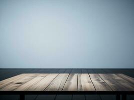 Wooden table and blur tropical white background, product display montage. High quality photo 8k FHD AI generated