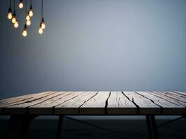 Wooden table and blur tropical white background, product display montage. High quality photo 8k FHD AI generated