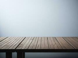 Wooden table and blur tropical white background, product display montage. High quality photo 8k FHD AI generated