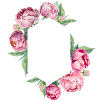 Watercolor frame with pink peonies. Great for cards and wedding invitations. AI Generative png