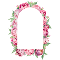 Watercolor arch frame with pink peonies. Great for cards and wedding invitations. AI Generative png