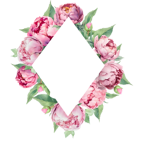 Aquarell Rhombus Rahmen mit Rosa Pfingstrosen. großartig zum Karten und Hochzeit Einladungen ai generativ png