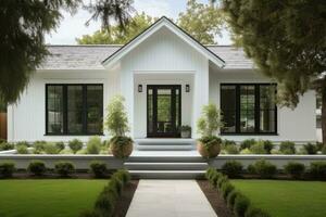 Small white house with entrance porch photo