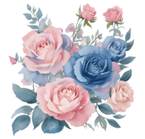 rosado y azul Clásico rosas ramo de flores png