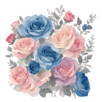 Pink and blue vintage roses bouquet png