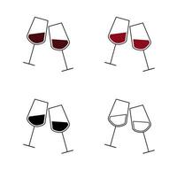 Set of two red wine glasses, icon. Celebrate and cheers, vector illustration