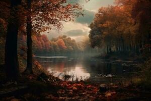 Autumn landscape with lake and trees photo