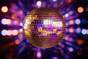 Mirrored disco ball, shiny glittering multi colored background. photo