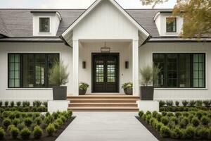 Small white house with entrance porch photo