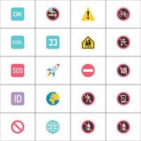 miscellaneous icon emojis, miscellaneous are OK Button, Cool Button, SOS Button, ID Button, No Entry, No Smoking, Rocket, Flying Saucer, Earth Globe Europe-Africa, Earth Globe, Americas vector