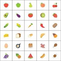 frutas vector íconos colocar. frutas son manzana, limón, banana, naranja, pera, piña, uvas, cerezas, fresas, vaso, y arándanos emojis colecciones