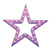 Vector retro show time star frame signs realistic illustration. purple star frame with electric bulbs for performance