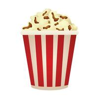 Vector white and red striped bucket of popcorn kernels close up side view isolated