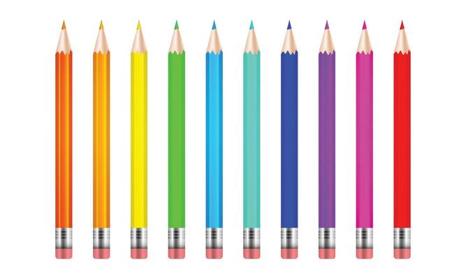 Vector color pencils with erasers. illustration