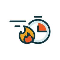 stopwatch with fire. fast or quick time concept illustration flat design vector eps10. modern graphic element for ui, banner, infographic, icon, sticker