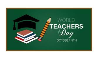 Teachers day concept greetings background with typography and books vector illustration with school equipment for social media post, flyer, banner .