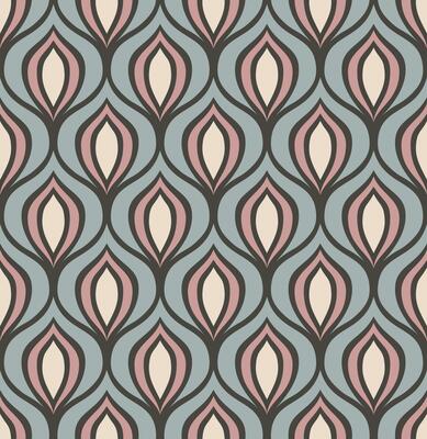 DARK GRAY VECTOR SEAMLESS BACKGROUND WITH PINK AND GRAY ABSTRACT ART DECO FIGURES