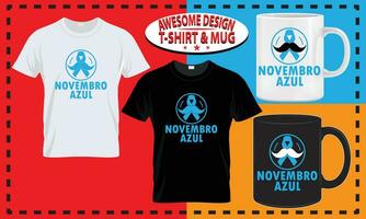 World novembro azul t-shirt and mug design, best vector for print.