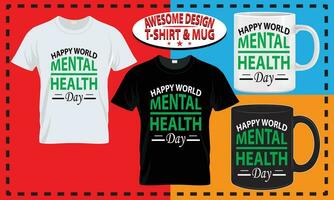 mundo mental salud camiseta y jarra diseño, tipografía costumbre, vector mejor para impresión diseño.