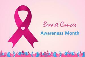 Breast Cancer awareness banner illustration. Pink ribbon, flowers, and heart love. Healthcare campaign. vector