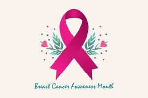 Breast Cancer awareness banner illustration. Pink ribbon, flowers, and heart love. Healthcare campaign. vector