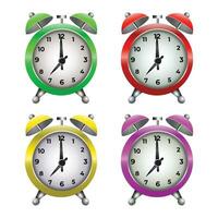 Vector colorful alarm clock with two bells in retro style on white background realistic vector illustration