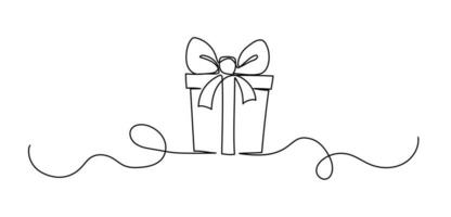 Gift Box Birthday or Christmas Continuous One Line Vector Outline Art Sketch. Celebration Events Present Bow Ribbon Box Minimal Doodle Abstract Simple Illustration. Holiday Package Simple and Elegant