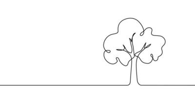 Tree plant doodle outline vector forest environment. Continuous one line tree plant for eco, nature, garden logo design. Ecology green concept, background. Vector illustration