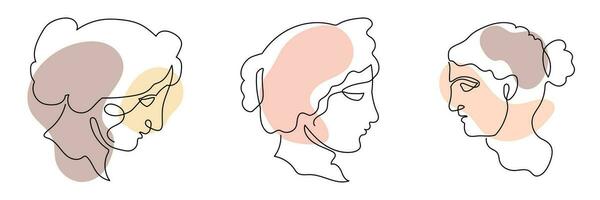 Face woman art continuous line logo. Beauty girl face and hair abstract continuous line icon graphic background. Vector illustration