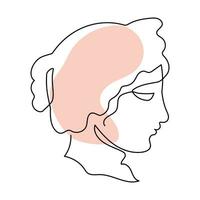 Face woman art continuous line logo. Beauty girl face and hair abstract continuous line icon graphic background. Vector illustration