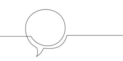 Speech bubble continuous one line art. Drawing dialogue speech bubble illustration. Continuous one line border text box, message element. Vector