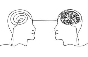 Continuous One Line Mental Chaos Brain Head Health Mind Art Sketch Doodle Concept.  Stress Therapy Problem Continuous One Line Drawing. A Single Stroke of Healing Vector Drawing for Mental Well-being