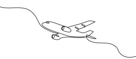 Travel plane, airplane continuous line outline vector art illustration. Airplane flight trip sketch icon doodle illustration. Take Flight Continuous Line Art Discover Essence of Travel and Adventure