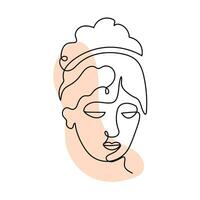 Face woman art continuous line logo. Beauty girl face and hair abstract continuous line icon graphic background. Vector illustration