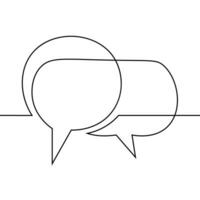 Speech bubble continuous one line art. Drawing dialogue speech bubble illustration. Continuous one line border text box, message element. Vector