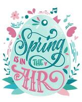 Spring is in the air - beautiful Spring lettering, great design for any purposes. Bird shape design with bouquet. vector