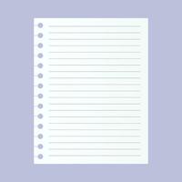 Vector sheet of notebook paper with shadow on gray background