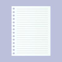 Vector sheet of notebook paper with shadow on gray background