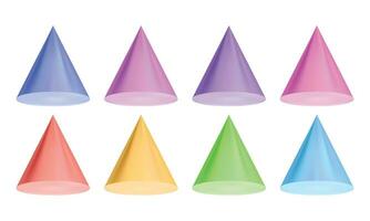 Vector set of 3d different colors cones on white background