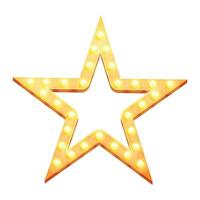 Vector retro show time star frame signs realistic illustration. gold star frame with electric bulbs for performance