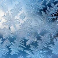 Frost Patterns on a Window Depicting Ice Crystals, Conveying a Winter Feel, Perfect for Holiday Greetings AI Generative photo