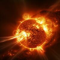 Hyper-realistic image of the sun's surface showcasing the raw power of erupting solar flares AI Generative photo