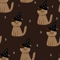 Halloween seamless pattern with cartoon cat and halloween element. cute halloween wallpaper for holiday theme, gift wrap paper vector