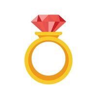 Vector gold ring with red gemstone diamond ruby symbol