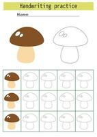 Tracing lines for children development, dotted line trace mushroom, handwriting practice for children, vector