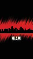 Miami vector cities silhouette, red and black diagonal halftone background